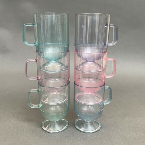 Tupperware Acrylic Stacking Cups Glasses Assorted Pastel Colors Set Lot of 6 - Picture 12 of 12